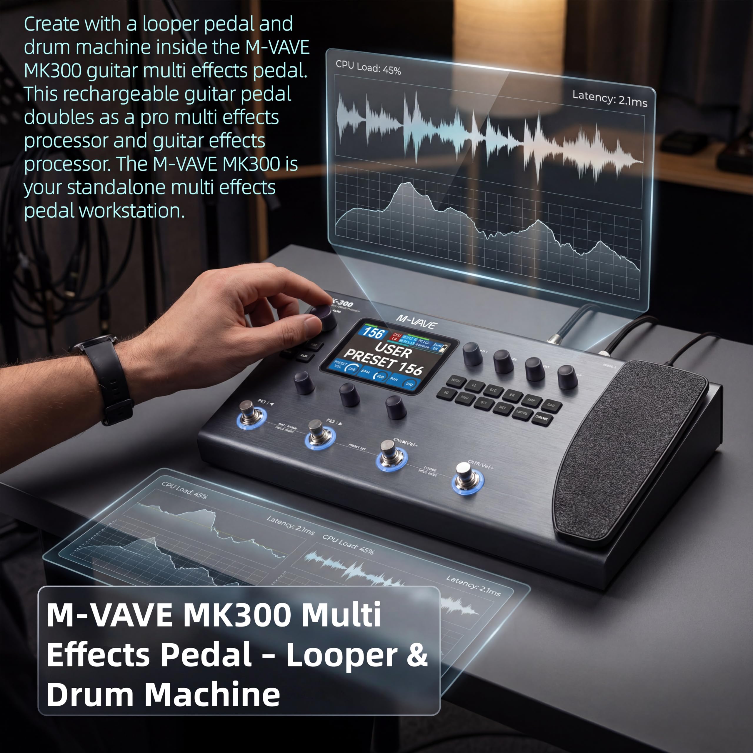 Amazon | M-VAVE MK-300 グレー ギター マルチエフェクトペダル マルチ